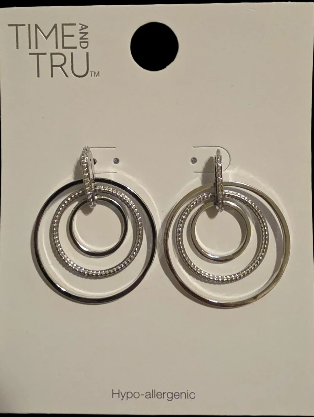Silvertone Trio Hoop Drop Earrings